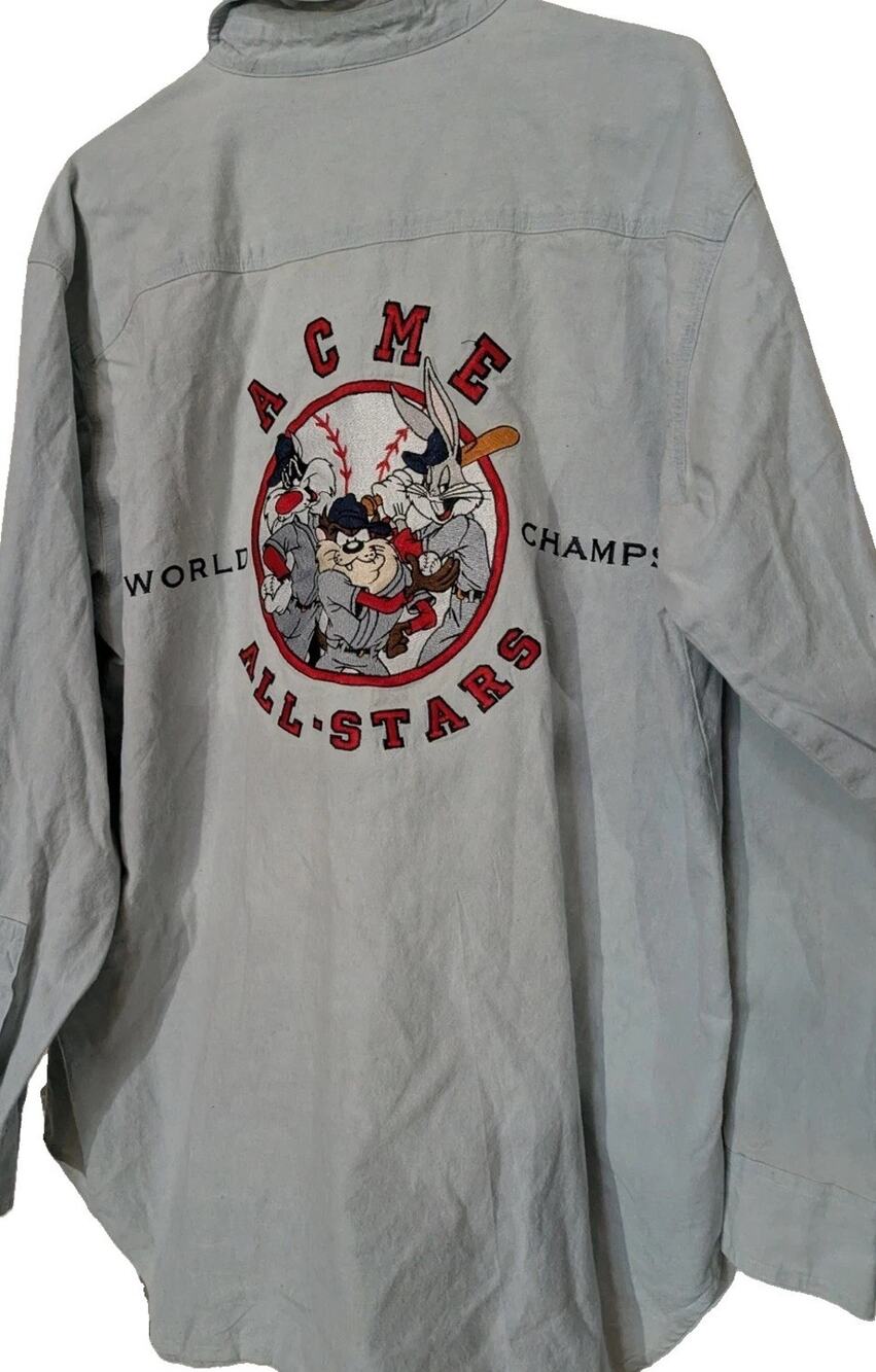 Vtg 90s Acme Looney Tunes 1954 All Stars Bugs Bunny Taz Baseball Shirt L